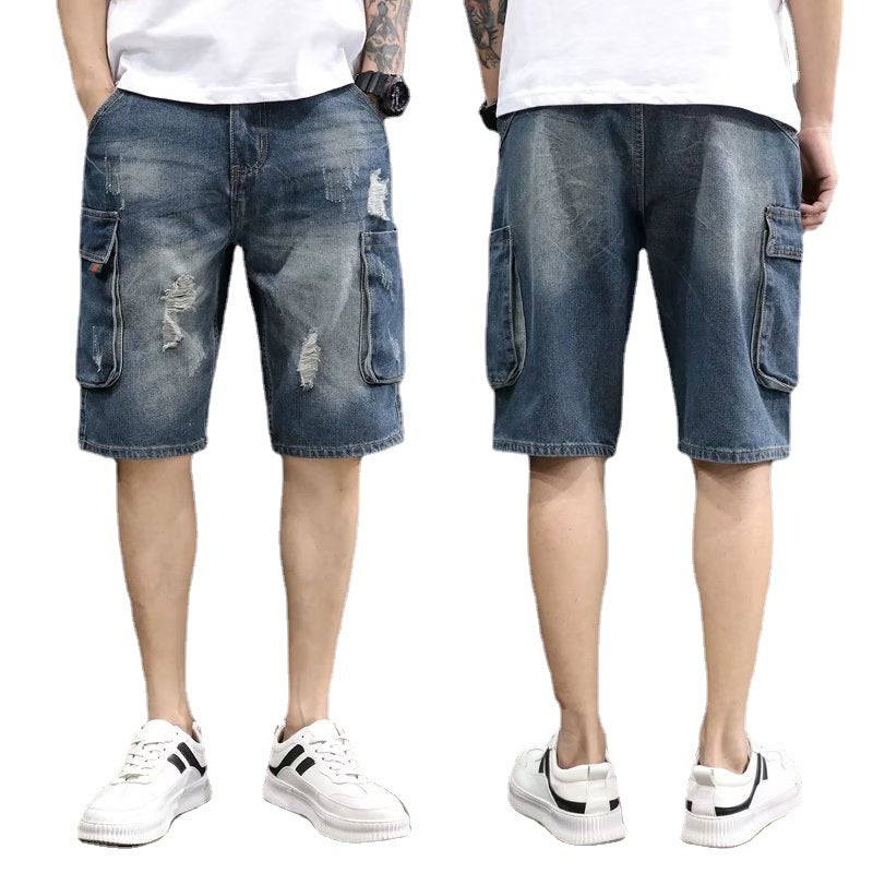 Men's Summer Loose-Fit Cargo Denim Shorts