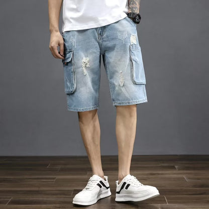 Men's Summer Loose-Fit Cargo Denim Shorts